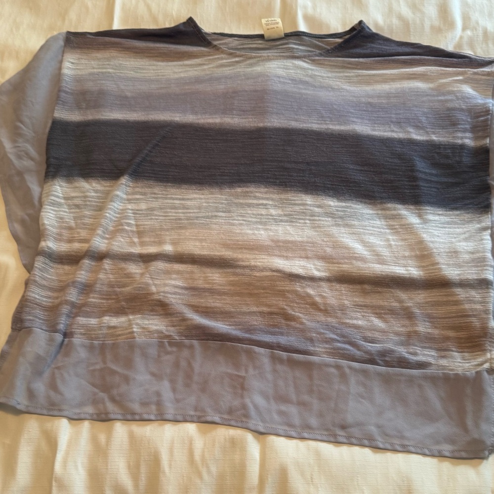 Faded Glory Grey Striped Boxy Tunic Top | Plus Size 1X (16W) | Relaxed Fit - Picture 2 of 7